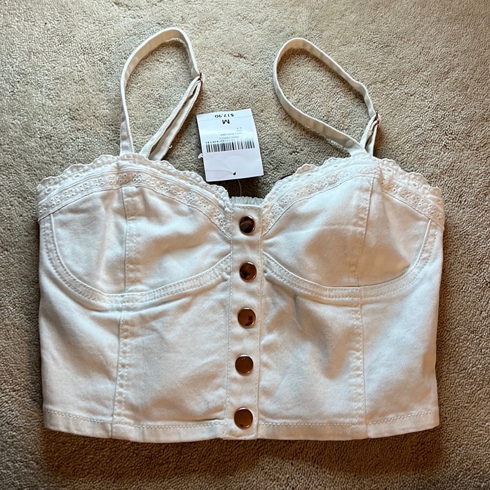 White Denim Crop